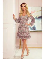 Bakara - Vzdušné šifónové dámske šaty so vzorom "Boho" as dekoltom 295-1