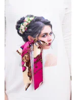 Šaty s grafickou a farebnou 3D mašľou ecru