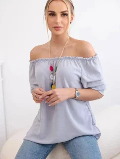 Španielska blúzka s ozdobnými rukávmi sivá