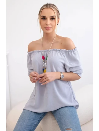 Španielska blúzka s ozdobnými rukávmi sivá