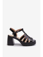 Lakierowane Skórzane Sandały Damskie Na Słupku Vinceza 66621 Czarne