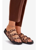 Klapki Damskie Z Paskami I Klamrami W Panterkę Brązowe Uliri