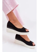 Sandały Damskie Na Koturnie Z Eko Zamszu Czarne Velira