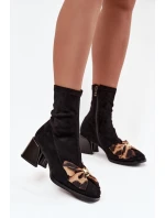 Botki Damskie Z Kokardą Na Klocku D&A JC52-827 Czarne