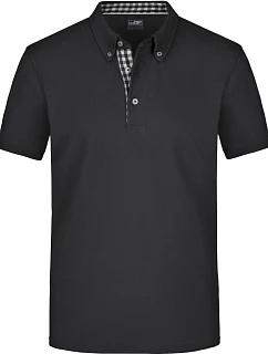 Daiber JN 964 Pánske polo tričko s gombíkmi z piké 02.0964 čierne/čierne-biele