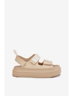 Sandały Damskie Na Platformie Z Rzepami Beżowe Nitepira