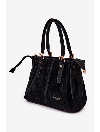 Kožená kabelka z ekologického semiše černá Vessia