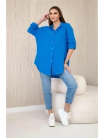 Bavlnená mušelínová košeľa oversize tyrkysová Bavlnená mušelínová košeľa oversize tyrkysová