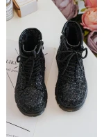 Dziecięce Brokatowe Botki Ocieplane z Suwakiem Czarne Saussa