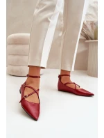 Baleriny Damskie Z Noskami W Szpic I Przeplatającymi Się Paskami Bordowe Violra