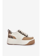 Sneakersy Damskie Na Masywnej Platformie Zebra Beżowe Tamorniel