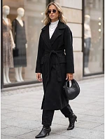 Dámsky dvojradový kabát s opaskom, čierny, FashionStreet NY0784