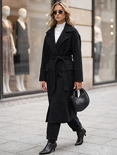 Dámsky dvojradový kabát s opaskom, čierny, FashionStreet NY0784