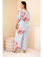 Dámsky bavlnený komplet s krátkym rukávom a širokými nohavicami modrý Dámsky bavlnený komplet s krátkym rukávom a širokými nohavicami modrý