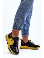 Damskie Buty Sportowe Skórzane Maciejka 06295-01 Czarno-Żółte Damskie Buty Sportowe Skórzane Maciejka 06295-01 Czarno-Żółte