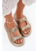 Zdobione Klapki Damskie Na Platformie Złote Jestella