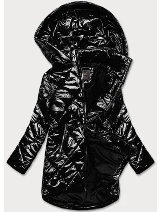 Lesklá čierna prešívaná dámska bunda (LD7259BIG)