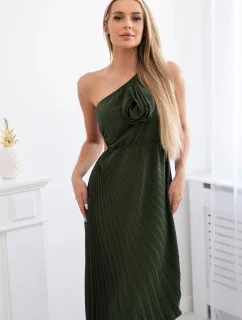 Plisované šaty s khaki kvetom