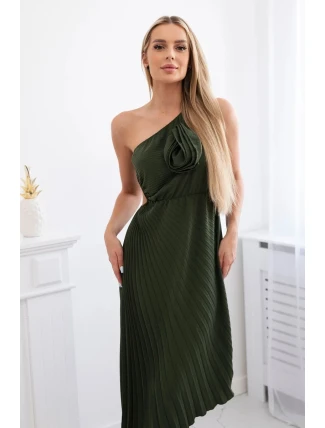 Plisované šaty s khaki kvetom