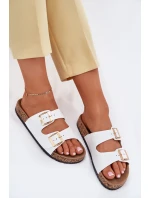 Klapki Damskie Z Klamrami Z Eko Skóry Białe Iskira