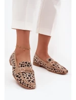 Mokasyny Loafersy Damskie Z Ozdobnym Elementem Panterka Beżowe Evelora