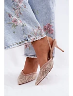 Ozdobené sandály s síťkou na jehle Béžové Bedira