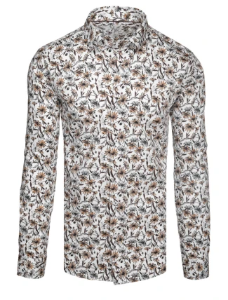 Pánska kvetinová biela košeľa FashionStreet DX2667 Pánska kvetinová biela košeľa FashionStreet DX2667