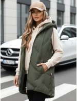 Dámska dlhá prešívaná vesta s kapucňou zelená FashionStreet TY5106