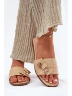 Klapki Damskie Na Płaskim Obcasie Z Kokardą Beżowe Sallariela