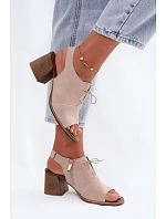 Kožené semišové sandále na podpätku so šnurovaním Zazoo 40523 Light Beige Kožené semišové sandále na podpätku so šnurovaním Zazoo 40523 Light Beige
