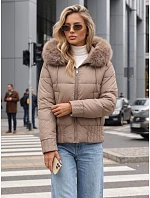 Dámska zimná prešívaná bunda s kožušinou, béžová, FashionStreet TY5830 Dámska zimná prešívaná bunda s kožušinou, béžová, FashionStreet TY5830