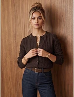 Dámsky kardigán s gombíkmi, čokoládová farba, FashionStreet MY2580 Dámsky kardigán s gombíkmi, čokoládová farba, FashionStreet MY2580