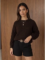 Dámsky oversize sveter s pleteným vzorom v čokoládovej farbe FashionStreet MY2593 Dámsky oversize sveter s pleteným vzorom v čokoládovej farbe FashionStreet MY2593