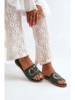 Damskie Płaskie Klapki Z Cekinami S.Barski KV27-052 Zielone