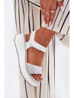 Skórzane Sandały Damskie Platformie I Koturnie Na Rzep S.Barski LR51-543 Srebrne