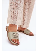 Płaskie Klapki Damskie Z Ozdobnym Detalem Zielone Nenitta