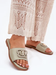 Płaskie Klapki Damskie Z Ozdobnym Detalem Zielone Nenitta