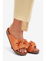 Klapki Damskie Na Korkowej Podeszwie Kokardką Pomarańczowe Seressa