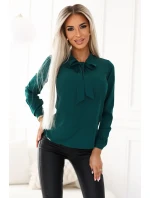 140-24 Blúzka s dlhými rukávmi a viazaním vpredu - ZELENÁ