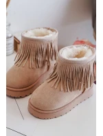 Ocieplane Botki Śniegowce Dziecięce Z Ozdobnymi Frędzlami Beżowe Nimia
