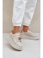 Damskie Skórzane Sneakersy CheBello 4411 Jasnobeżowe