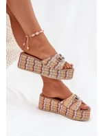 Klapki Damskie Na Koturnie Z Plecionką I Ozdobą Multikolor Isolene