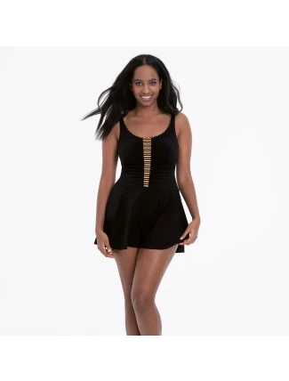 Jednodielne plavky so sukňou 7322 M3 čierno-hnedé - Anita