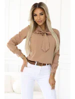 140-27 Blúzka s dlhými rukávmi a viazaním vpredu - MOCHA MOUSSE