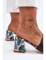 Damskie Skórzane Klapki Na Obcasie Lewski Shoes 3209/K Czarne