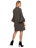 M698 Šaty áčkového strihu s anjelskými rukávmi - khaki farba
