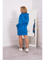 Zateplené šaty s kapucňou chrpovo modré