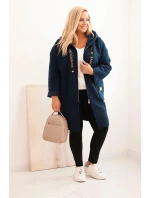 Dámske Plus veľkosť Faux Shearling kabát s kapucňou a vreckami Blue Dámske Plus veľkosť Faux Shearling kabát s kapucňou a vreckami Blue