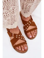 Sandały Damskie Na Płaskim Obcasie Ze Złotymi Ćwiekami Camel Zanira