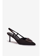 Dámské sandály na podpatku s ozdobou Černé Ismeria